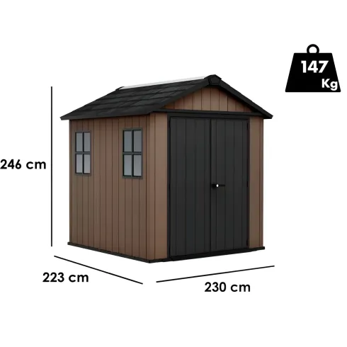 Keter Newton Plus Casetta da Giardino PVC Effetto Legno 230x224 Finestre