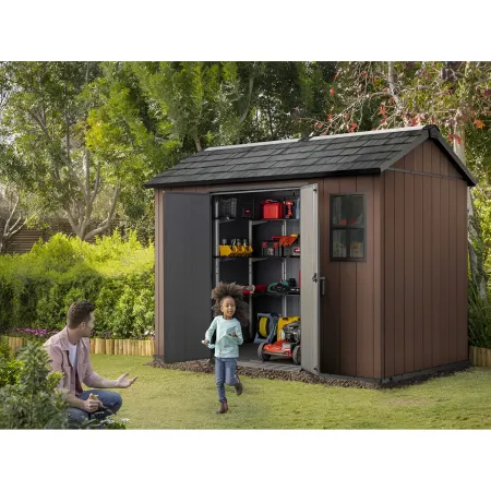 Keter Newton Plus Casetta da Giardino 230x287 PVC Effetto Legno 2 Ante