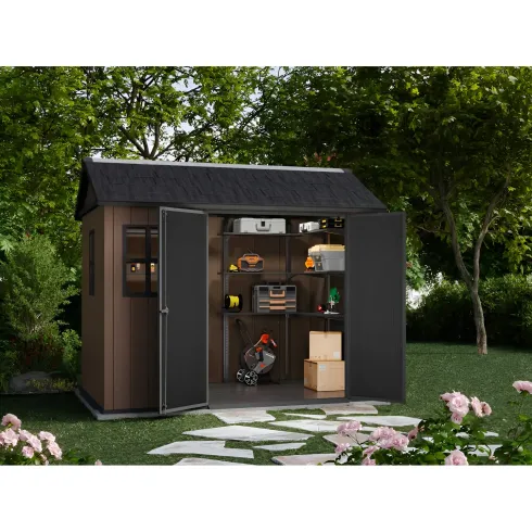 Keter Newton Plus Casetta da Giardino 230x287 PVC Effetto Legno 2 Ante