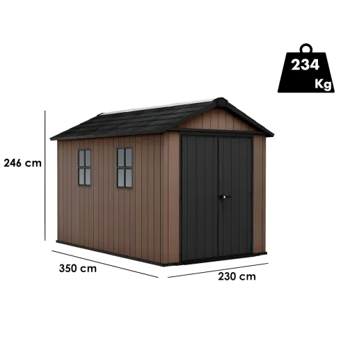 Keter Newton Plus Casetta da Giardino 230x350 PVC Effetto Legno 2 Ante