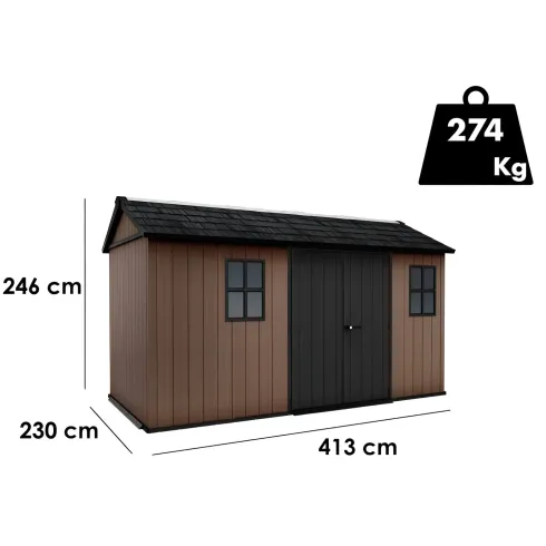 Keter Newton Plus Casetta da Giardino 230x413 PVC Effetto Legno 2 Ante