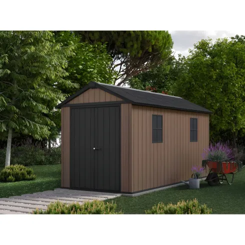 Keter Newton Plus Casetta da Giardino 230x413 PVC Effetto Legno 2 Ante