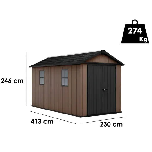 Keter Newton Plus Casetta da Giardino 230x413 PVC Effetto Legno 2 Ante