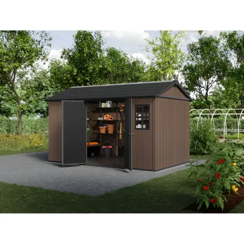Keter Newton Plus Casetta da Giardino 230x413 PVC Effetto Legno 2 Ante