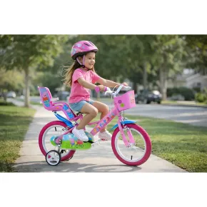 Bicicletta Rotelle 14" per Bambine Peppa Pig Rosa Cestino Seggiolino 2