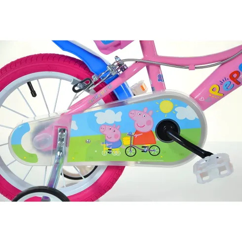Bicicletta Rotelle 14" per Bambine Peppa Pig Rosa Cestino Seggiolino