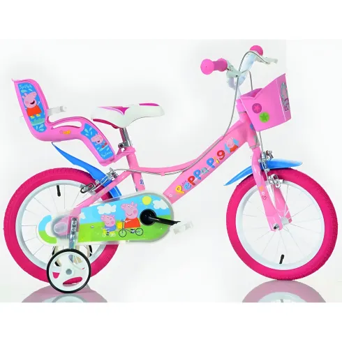 Bicicletta Rotelle 16" per Bambine Peppa Pig Rosa Cestino Seggiolino