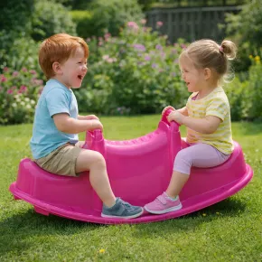 Dondolo per Bambini 3 Posti Plastica Rosa con Maniglie Resistenti 2