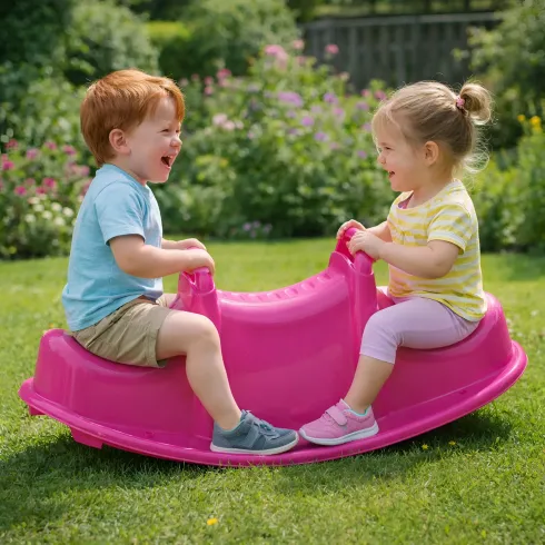 Dondolo per Bambini 3 Posti Plastica Rosa con Maniglie Resistenti