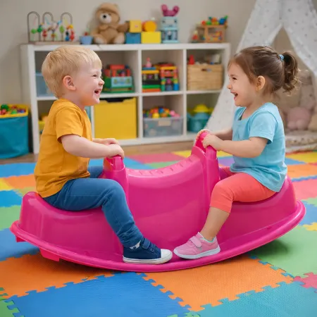Dondolo per Bambini 3 Posti Plastica Rosa con Maniglie Resistenti