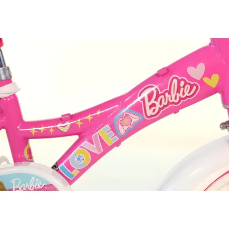 Bicicletta Rotelle Barbie 12" per Bambini Rosa con Cestino Seggiolino