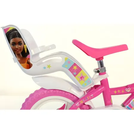 Bicicletta Rotelle Barbie 12" per Bambini Rosa con Cestino Seggiolino