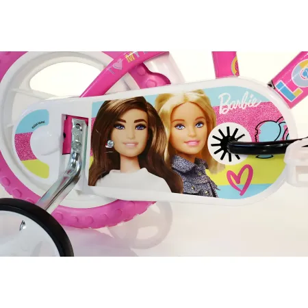 Bicicletta Rotelle Barbie 12" per Bambini Rosa con Cestino Seggiolino