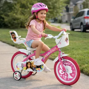 Bicicletta Rotelle Barbie 14" per Bambini Rosa con Cestino Seggiolino 2
