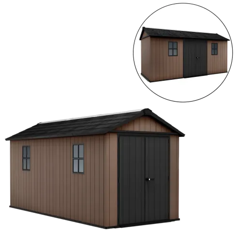 Keter Newton Plus Casetta da Giardino 230x476 PVC Effetto Legno 2 Ante
