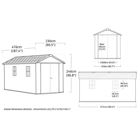 Keter Newton Plus Casetta da Giardino 230x476 PVC Effetto Legno 2 Ante