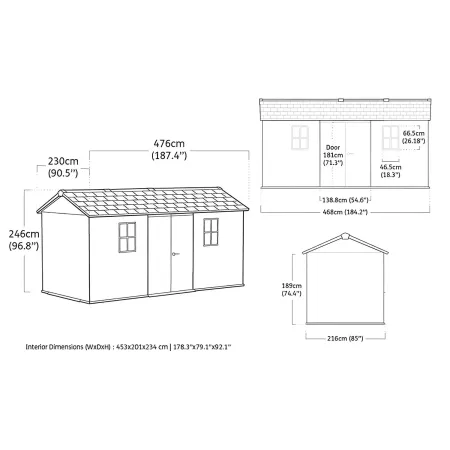 Keter Newton Plus Casetta da Giardino 230x476 PVC Effetto Legno 2 Ante