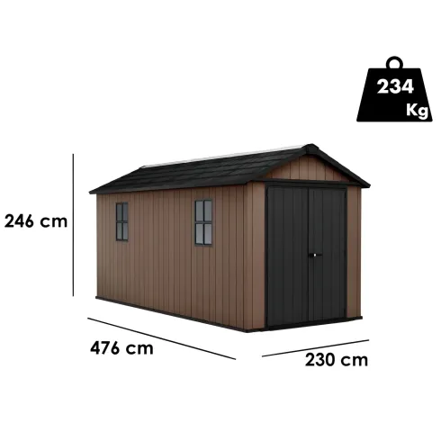 Keter Newton Plus Casetta da Giardino 230x476 PVC Effetto Legno 2 Ante