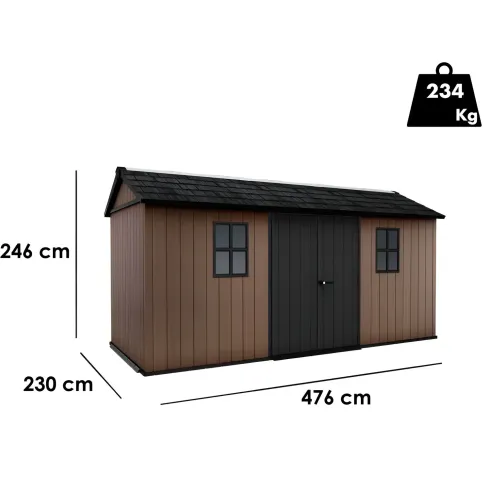 Keter Newton Plus Casetta da Giardino 230x476 PVC Effetto Legno 2 Ante