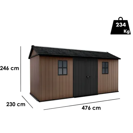 Keter Newton Plus Casetta da Giardino 230x476 PVC Effetto Legno 2 Ante
