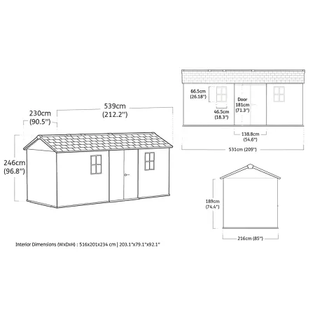 Keter Newton Plus Casetta da Giardino 230x539 PVC Effetto Legno 2 Ante