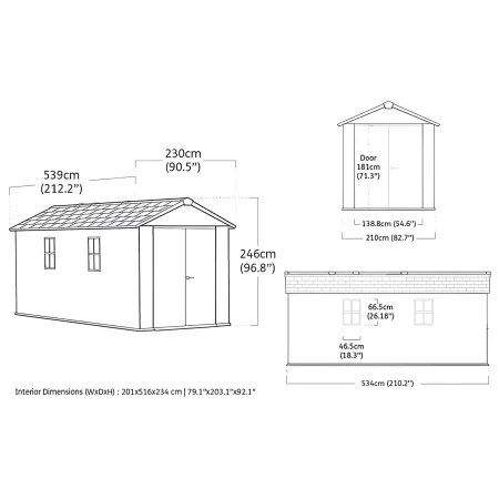 Keter Newton Plus Casetta da Giardino 230x539 PVC Effetto Legno 2 Ante