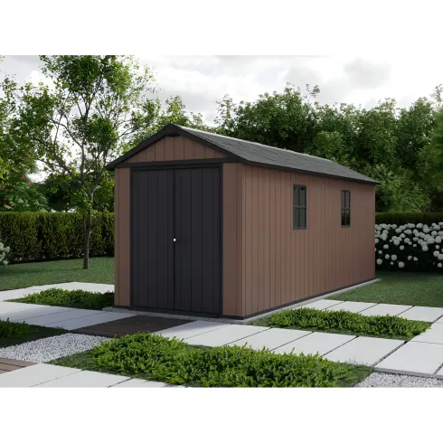 Keter Newton Plus Casetta da Giardino 230x539 PVC Effetto Legno 2 Ante