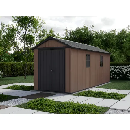 Keter Newton Plus Casetta da Giardino 230x539 PVC Effetto Legno 2 Ante