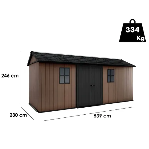 Keter Newton Plus Casetta da Giardino 230x539 PVC Effetto Legno 2 Ante
