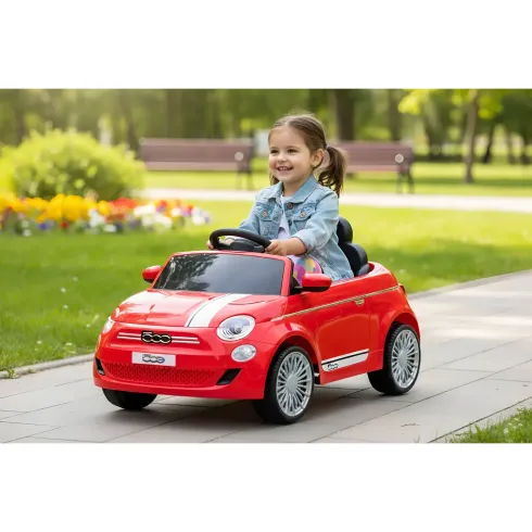 Auto Elettrica per Bambini Fiat 500 12V Rosso Telecomando e Fari LED