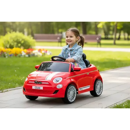 Auto Elettrica per Bambini Fiat 500 12V Rosso Telecomando e Fari LED