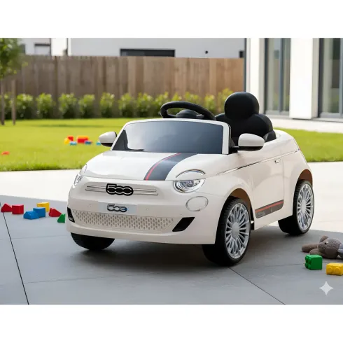 Auto Elettrica per Bambini Fiat 500 12V Bianco Telecomando e Fari LED