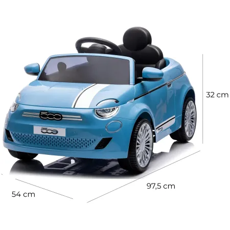 Auto Elettrica per Bambini Fiat 500 12V Blu Telecomando e Fari LED