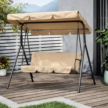 Dondolo 3 Posti Telo Beige in Acciaio da Esterno Balcone Giardino