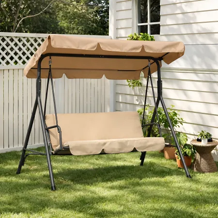 Dondolo 3 Posti Telo Beige in Acciaio da Esterno Balcone Giardino