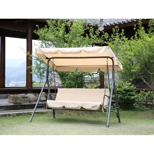 Dondolo 3 Posti Telo Beige in Acciaio da Esterno Balcone Giardino