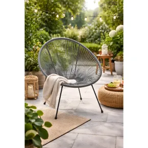 Poltrona da Esterno Intrecciata Struttura Acciaio Grigio Effetto Rattan 2