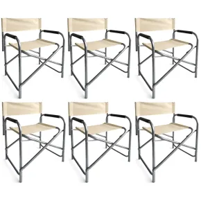 Set 6 Sedie da Regista Pieghevoli Beige Struttura Alluminio da Esterno
