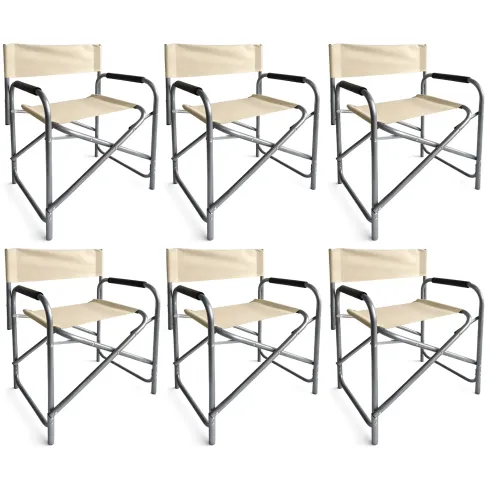 Set 6 Sedie da Regista Pieghevoli Beige Struttura Alluminio da Esterno