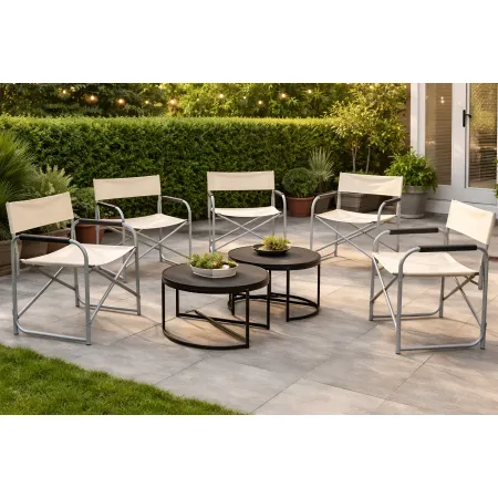 Set 6 Sedie da Regista Pieghevoli Beige Struttura Alluminio da Esterno
