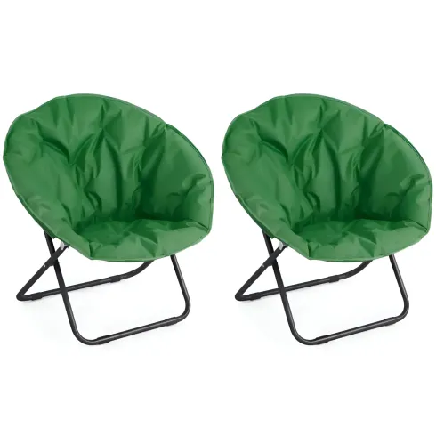 Set 2 Poltrone da Esterno Tessuto Verde e Struttura Acciaio Pieghevoli
