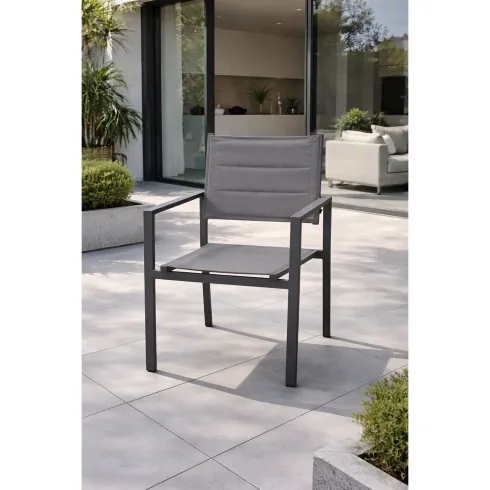 Sedia con Braccioli da Esterno Antracite Struttura Alluminio Textilene