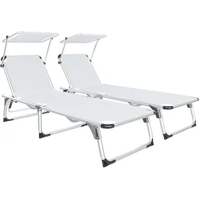 Set 2 Lettini Prendisole da Giardino Mare Pieghevoli Alluminio Bianco