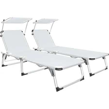 Set 2 Lettini Prendisole da Giardino Mare Pieghevoli Alluminio Bianco