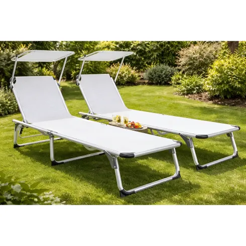 Set 2 Lettini Prendisole da Giardino Mare Pieghevoli Alluminio Bianco