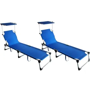 Set 2 Lettini Prendisole da Giardino Mare Pieghevoli in Alluminio Blu