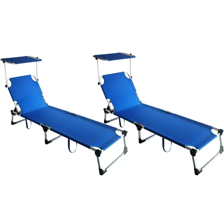 Set 2 Lettini Prendisole da Giardino Mare Pieghevoli in Alluminio Blu