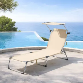 Set 2 Lettini Prendisole da Giardino Mare Pieghevoli Alluminio Beige 2