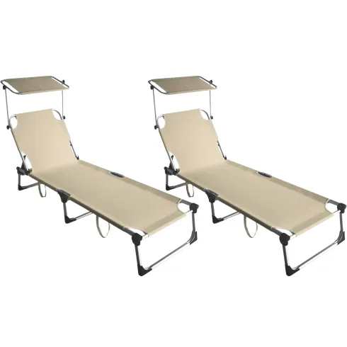 Set 2 Lettini Prendisole da Giardino Mare Pieghevoli Alluminio Beige