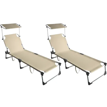 Set 2 Lettini Prendisole da Giardino Mare Pieghevoli Alluminio Beige